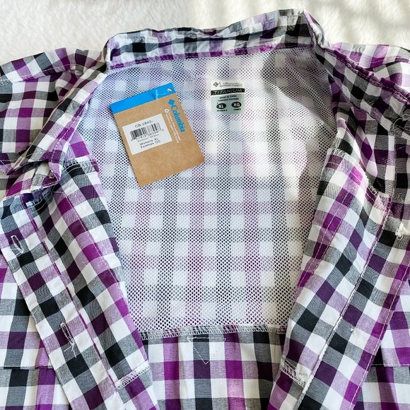 Columbia, Women's PFG Bonehead Short Sleeve Shirts, Purple Plaid, Size S / XL - Picture 4 of 12